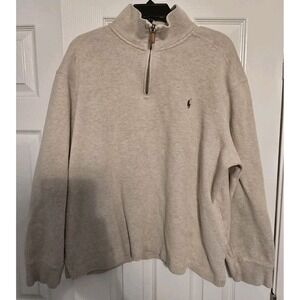 Polo Ralph Lauren Sweater Mens XL Beige 1/4 Zip Pullover Pony Cotton Sweatshirt